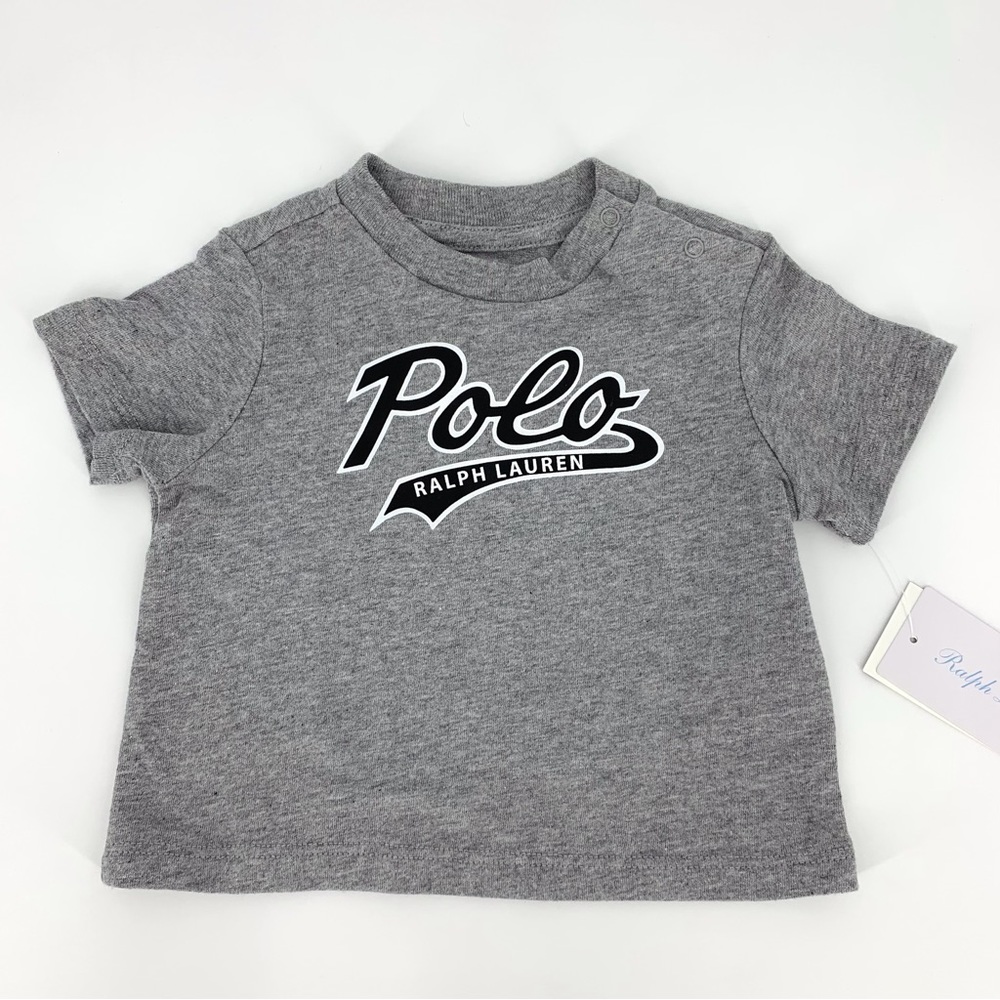 Ralph Lauren NWT Infant Heather Grey Script 'Polo' Logo Short Sleeve Tee, 3M